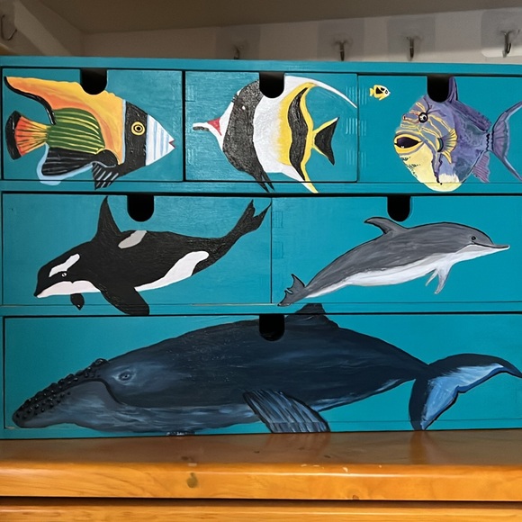 Hand painted multi drawer wood box